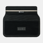 Black pouch with 'SLNT' branding on a white background