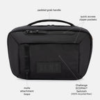 SLNT E3 Faraday Crossbody Organizer Bag from the front with descriptions of each part of the bag