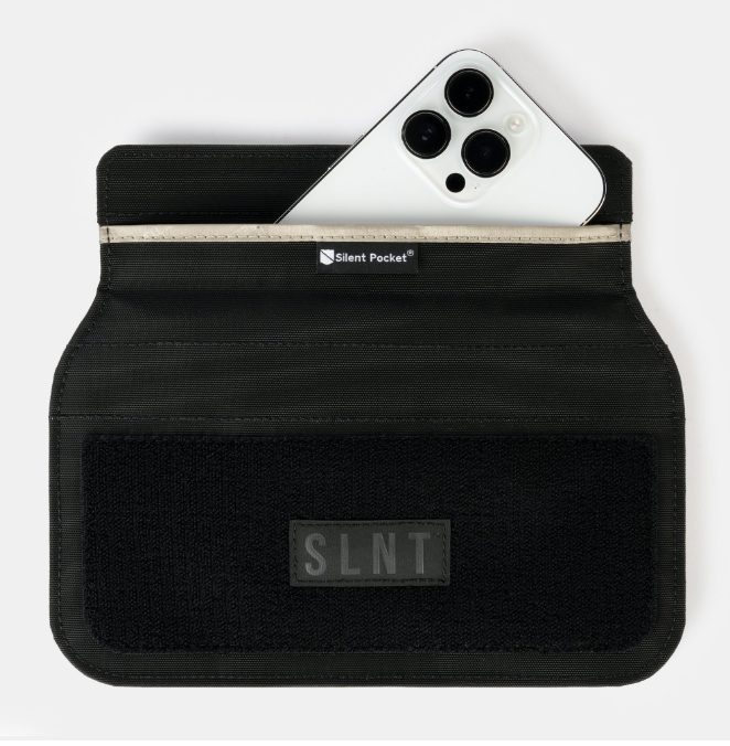Black Faraday phone Insert with 'Silent Pocket' branding on a white background