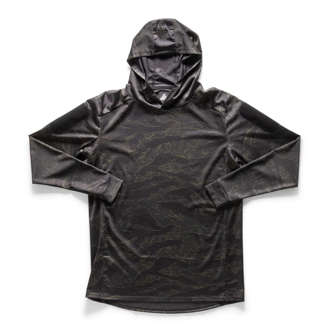 Black Camo Hooded long-sleeve 13th Heaven Rugby Jersey on a white background