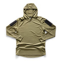 Khaki Green, Hooded, long-sleeve 13th Heaven Rugby Jersey with Velcro arm patches on a white background