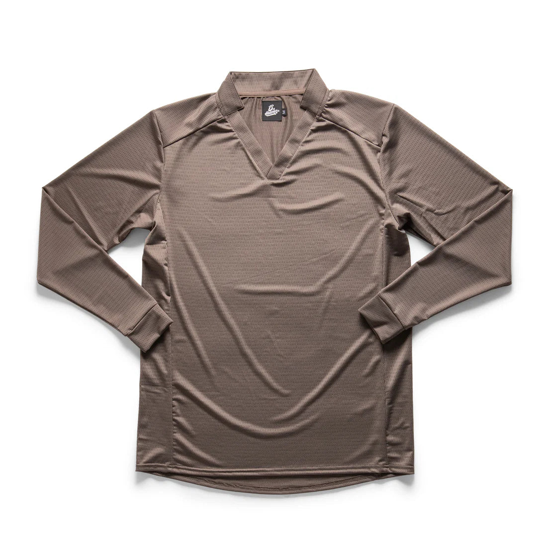 Brown long-sleeve 13th Heaven Rugby Jersey on a white background
