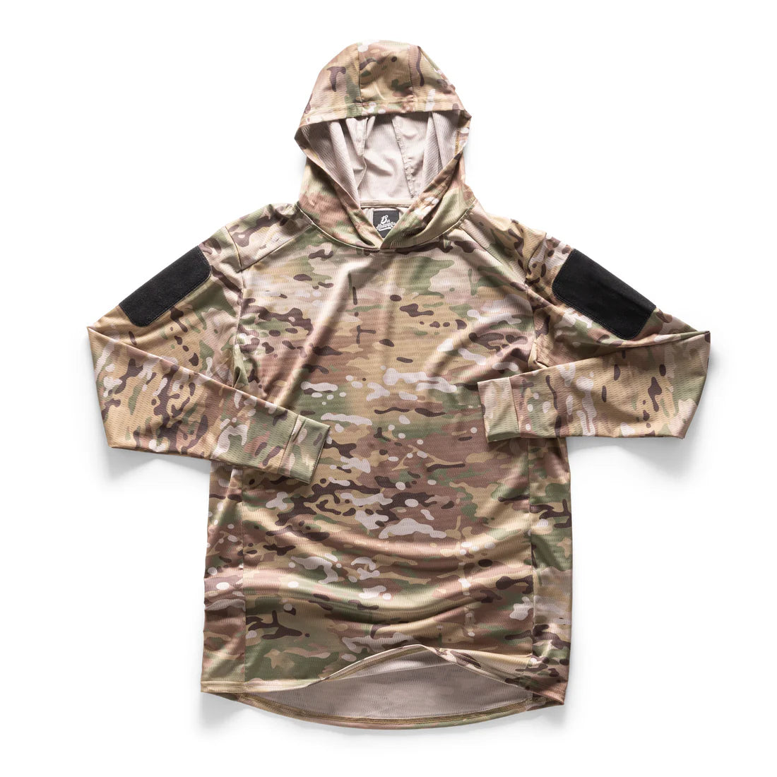 Brown Camo, Hooded, long-sleeve 13th Heaven Rugby Jersey on a white background