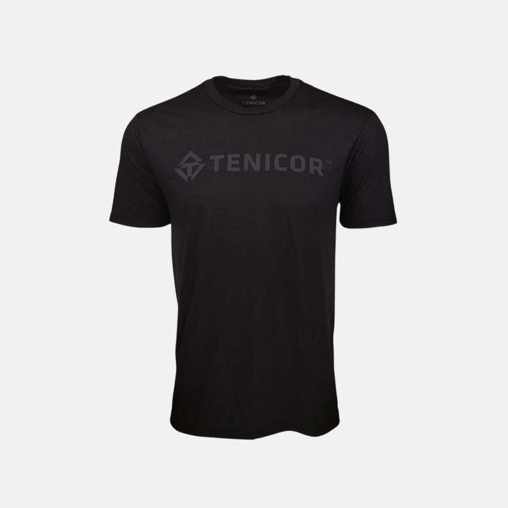 Front of Tenicor T-Shirt with grey logo printed across the chest. T-shirt sits against a white background 