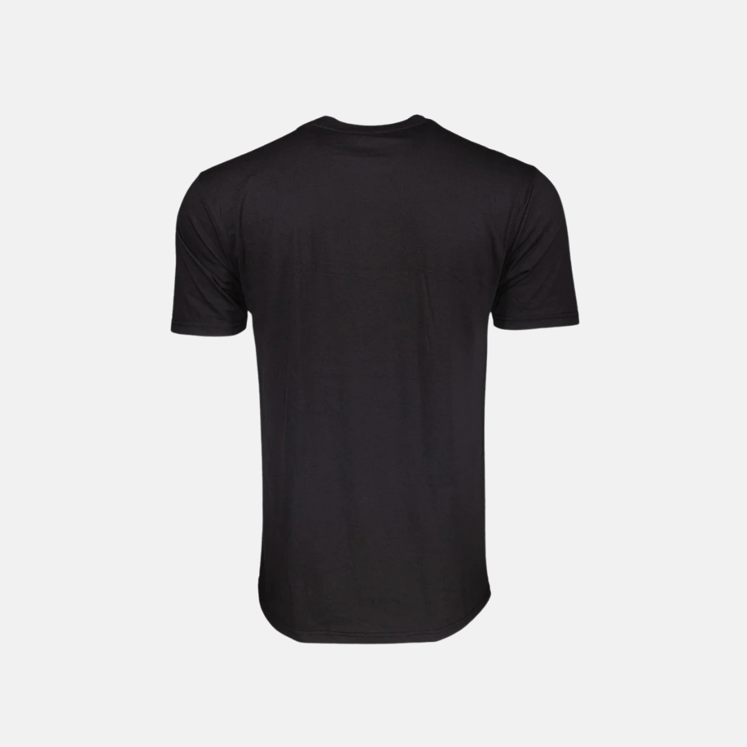 Back of plan black Tenicor T-shirt against a white background 