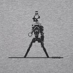 Close up of Grey T-shirt with a Robotic looking M14 weapon print