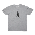 Grey T-shirt with a Robotic looking M14 weapon print on a white background